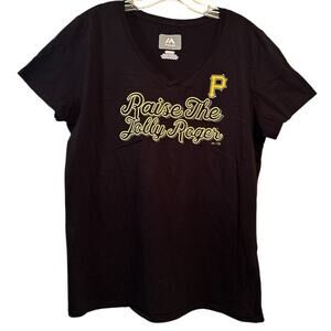 Majestic Pittsburgh Pirates Women Tshirt Black Raise The Jolly Roger Size XL